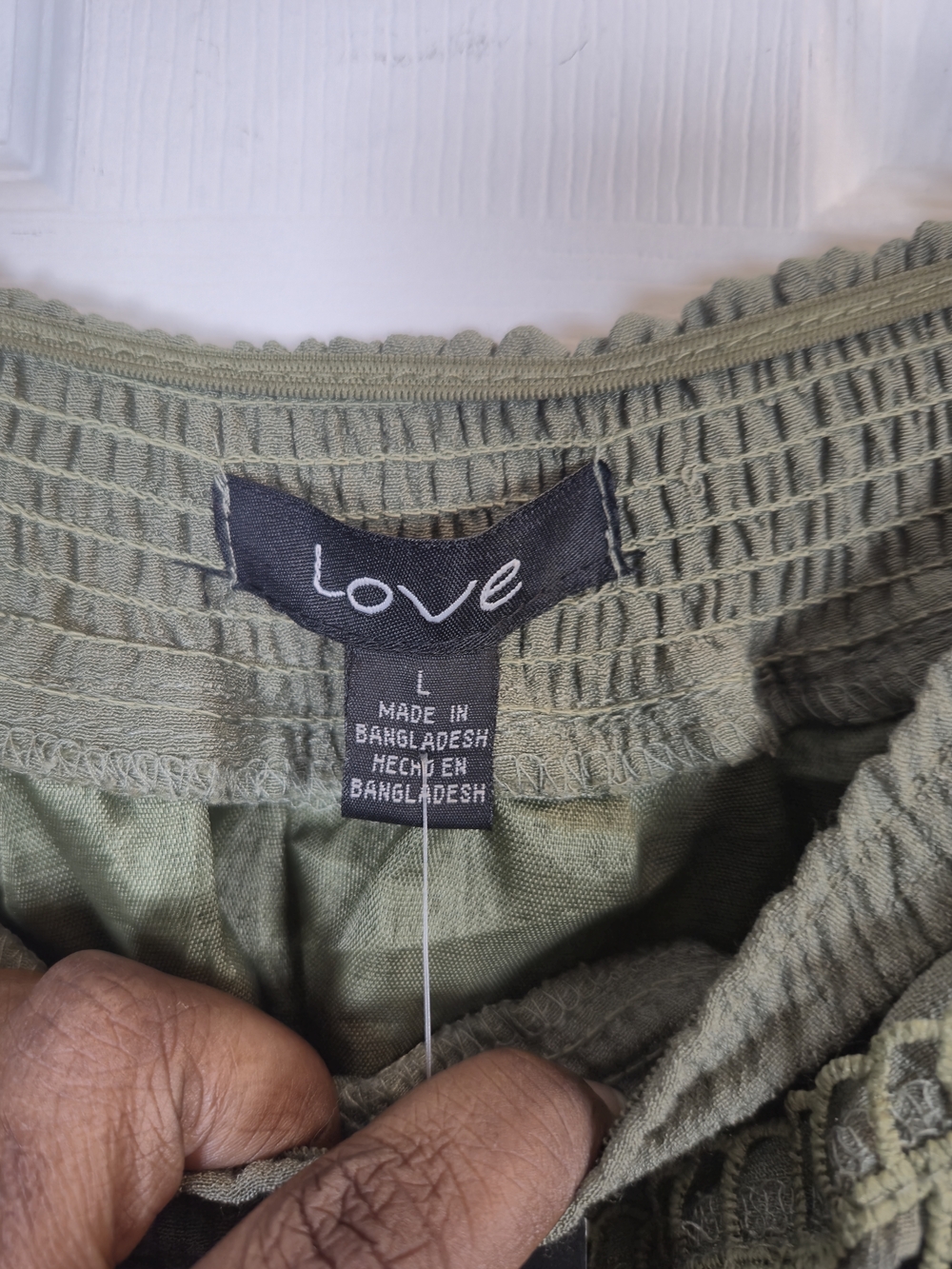 L.O.V.E. Olive Green Off-Shoulder Crochet Lace Trim Boho Midi Dress - Picture 4 of 5